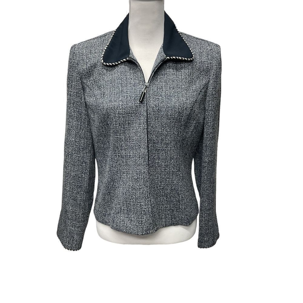 Positive Attitude Fitted Tweed Blazer Jacket Blue White Full Zip Preppy Work